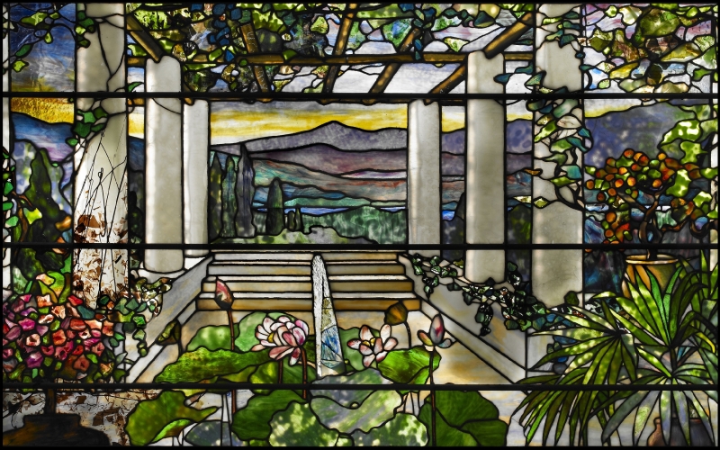 Louis Comfort Tiffany Garden Landscape Window c. 1900-1910