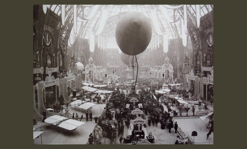 Alberto Santos Dumount presents the Demoiselle at the first Air Show, held at Le Grand Palais in Paris