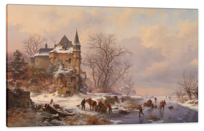 Ice Skaters by a Castle, c.1870, Oil on Canvas