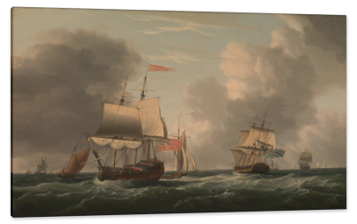 An English Two-Decker Lying Hove to, with Other Ships and Vessels in a Fresh Breeze, c.1780, Oil on Canvas