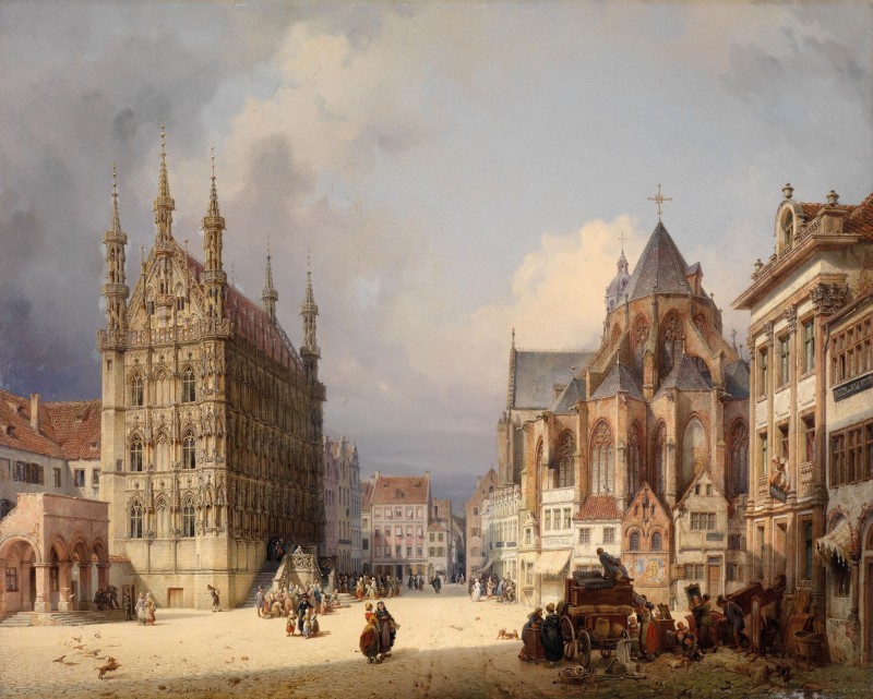 Marktplatz in Leuven, c.1850, Oil on Canvas