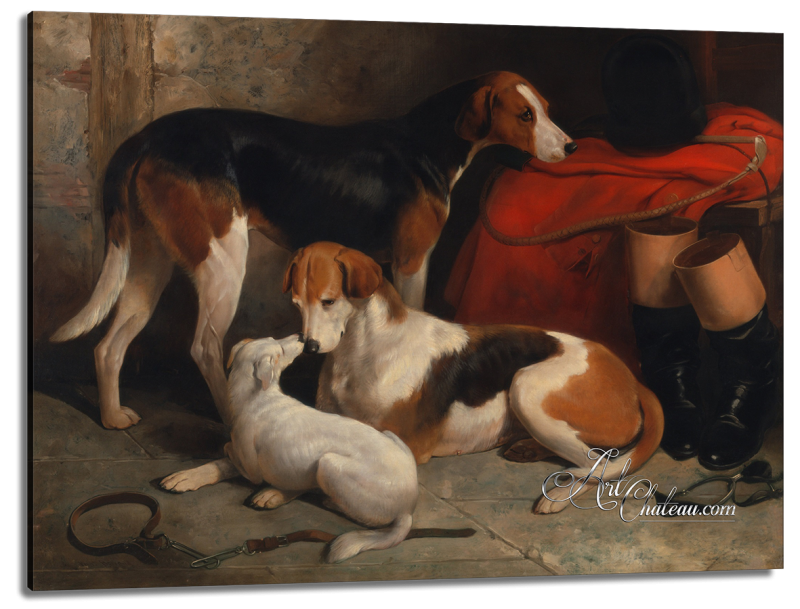 Foxhounds with a Terrier, after Painting by William Barraud