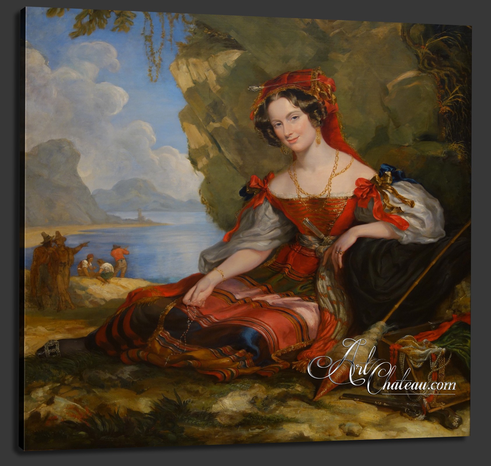 Victorian Painting of Lady Caroline Montagu in Byronic Costume