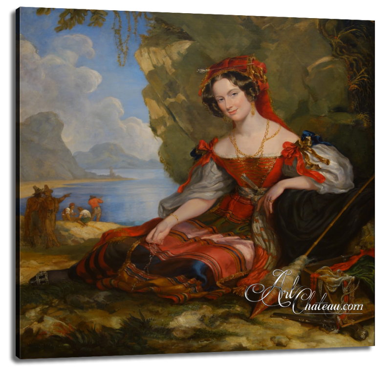 Victorian Painting of Lady Caroline Montagu in Byronic Costume