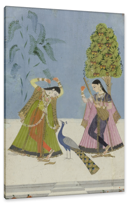 Two Women and a Peacock, c.1780, Oil and Gouache on Paper