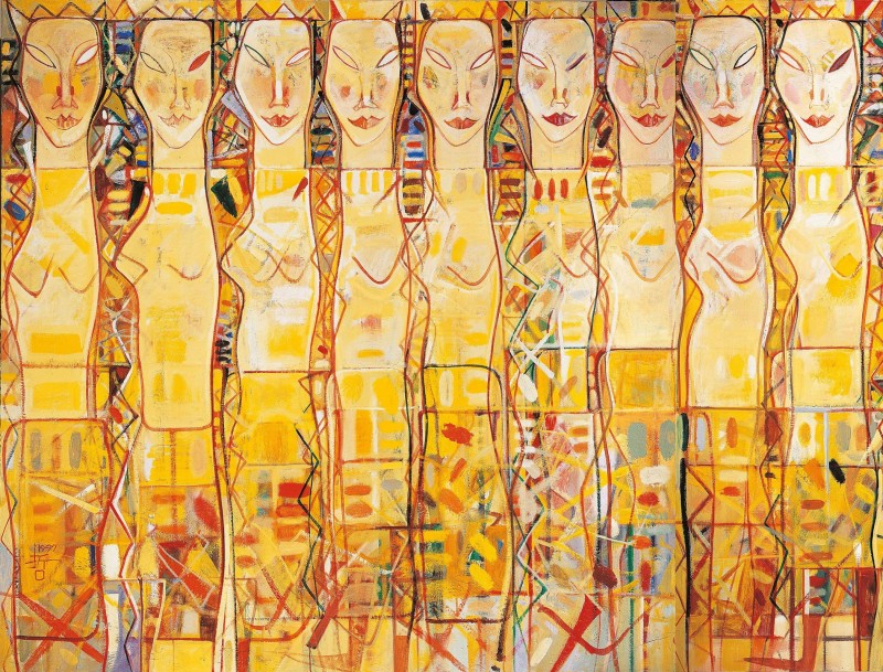 Women in Eastern District, Taipei, c.1997, Oil on Canvas Diptych