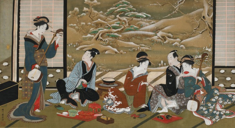 A Winter Party, c.1790, Color Pigment and Gold on Silk