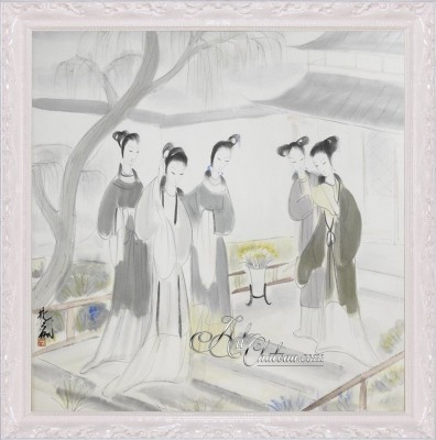 Gathering of Concubine, after painting by Lin Fengmian