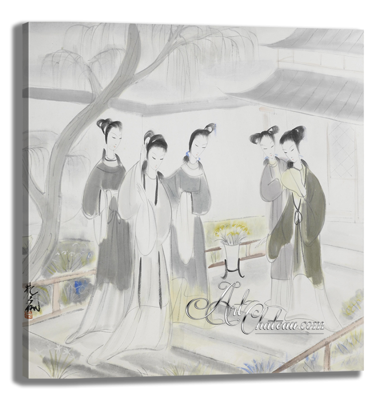 Gathering of Concubine, after painting by Lin Fengmian