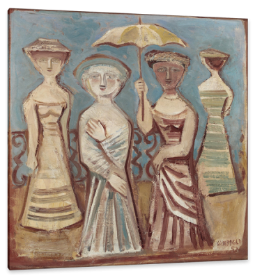 Four Figures with Umbrella, c.1953, Oil on Canvas