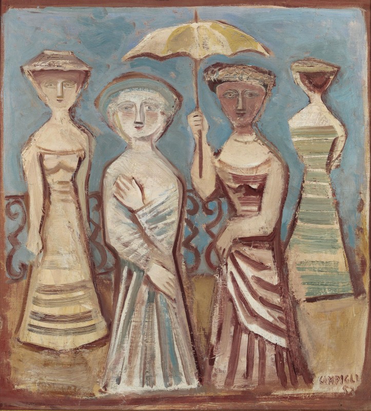 Four Figures with Umbrella, c.1953, Oil on Canvas