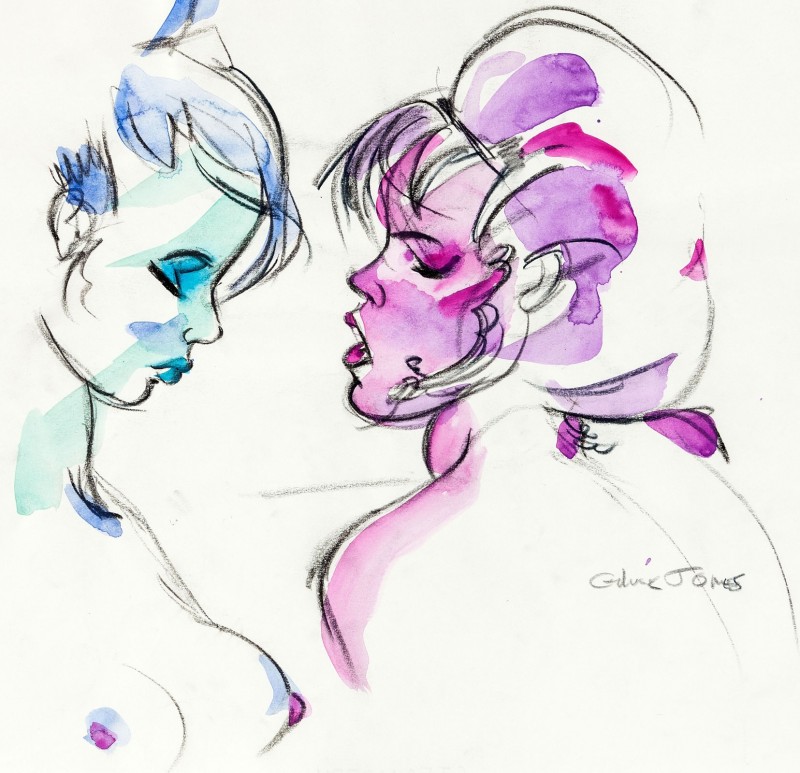 Two Women, c.1994, Ink and Watercolor