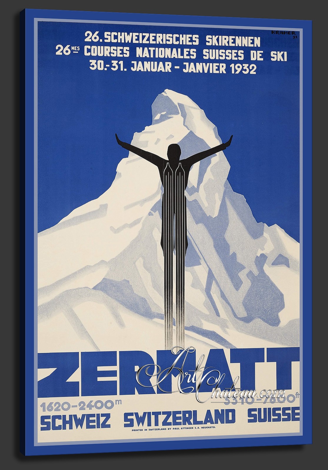Vintage Style, Zermatt Travel Poster, after Pierre Kramer