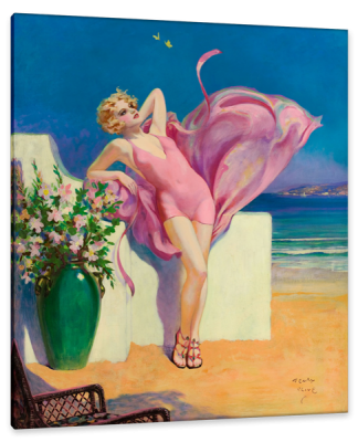 Seaside Flirtation, Calendar Illustration, c.1925, Oil on Panel