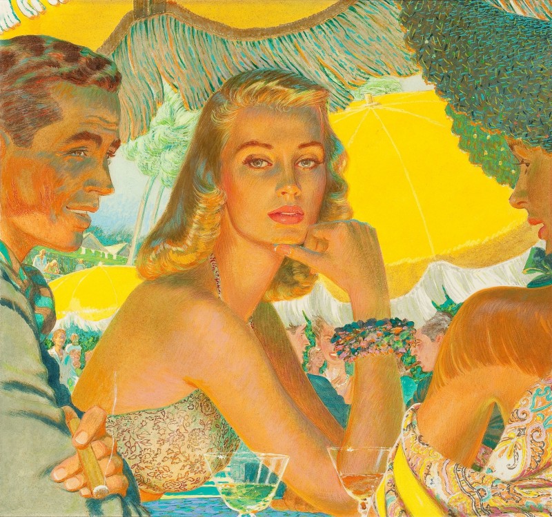 At Florida's Boca Raton Club, c.1948, Mixed Media on Board