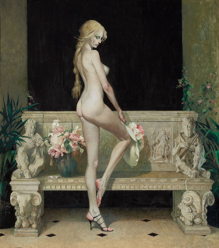 Nude by a Bench, Paperback Cover, c.1968, Gouache on Board
