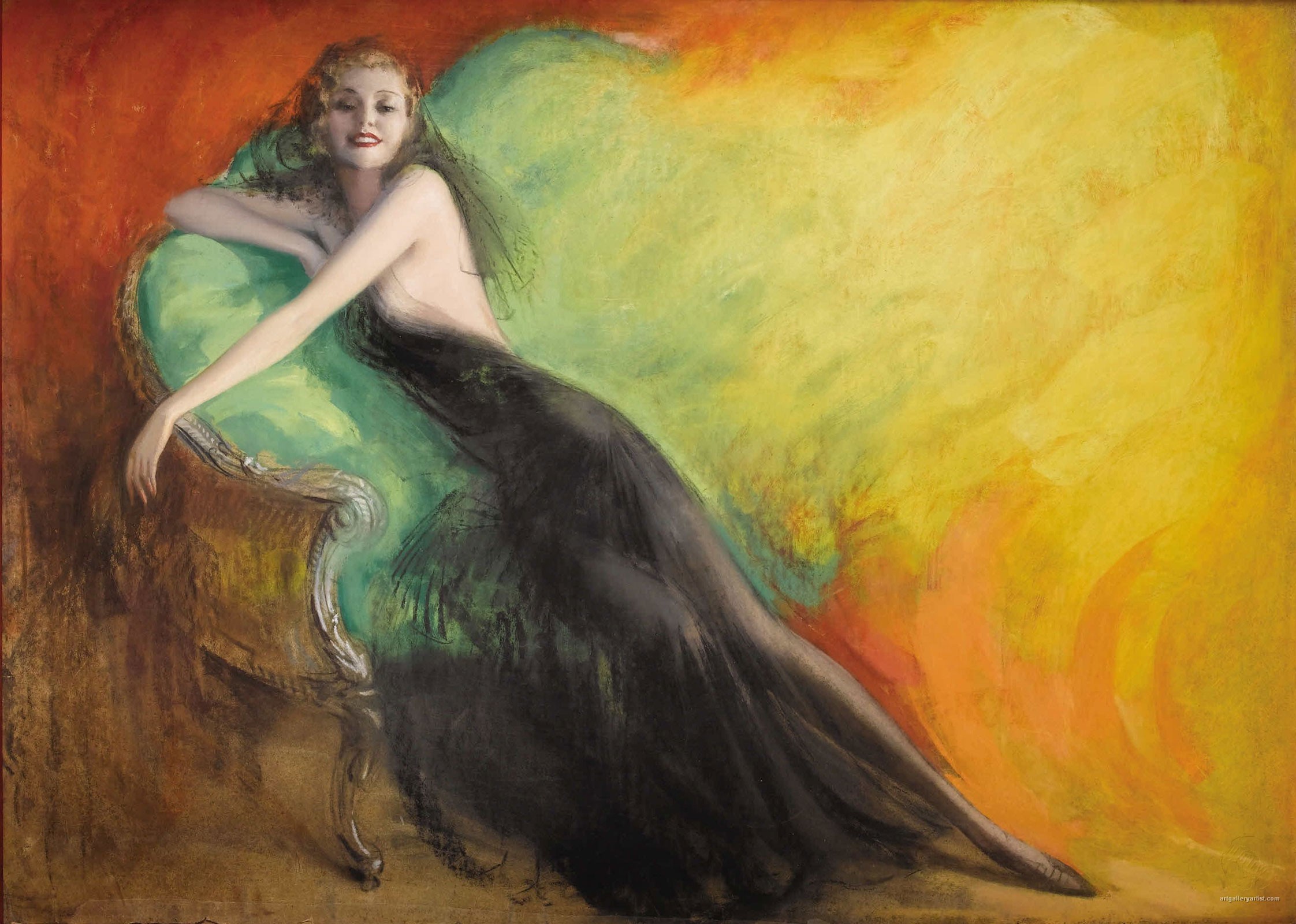 Reclining Beauty, c.1927, Pastel on Board