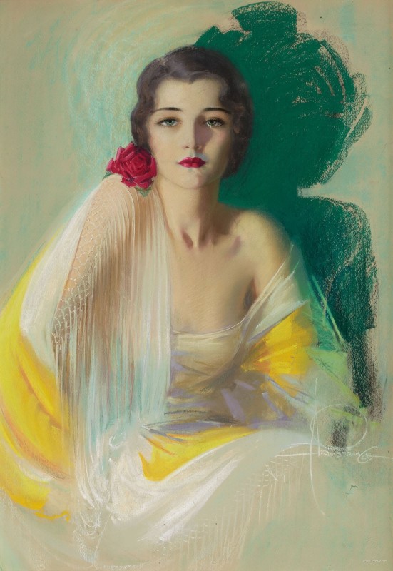 Beauty with a Rose, c.1926, Pastel on Parchment