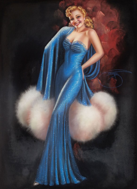 Pin-Up in Blue, c.1938, Pastel on Canvas