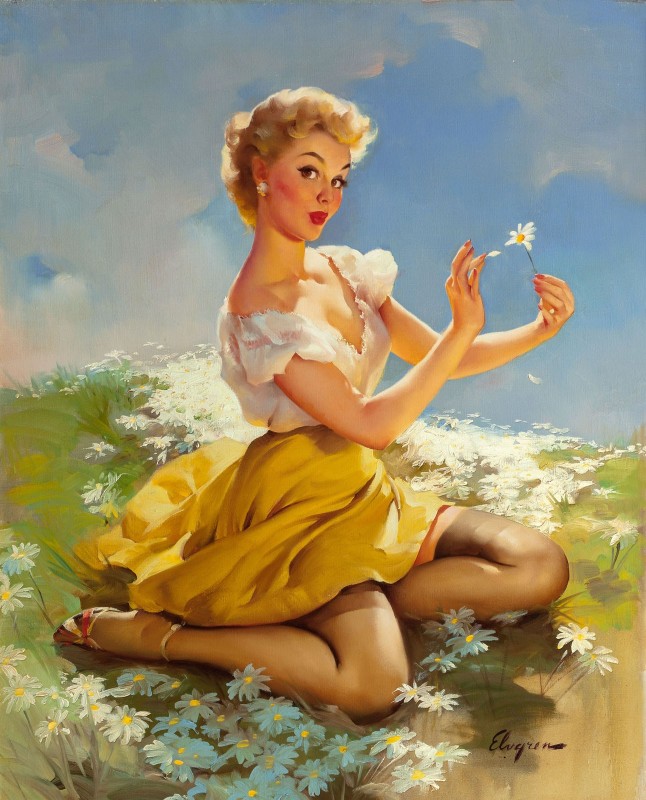 Daisies Are Telling (Love Me, Love Me Not) Calendar Illustration, c.1955, Oil on Canvas