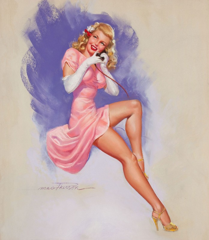 Blonde Pin-Up on the Phone, c.1947, Pastel on Board