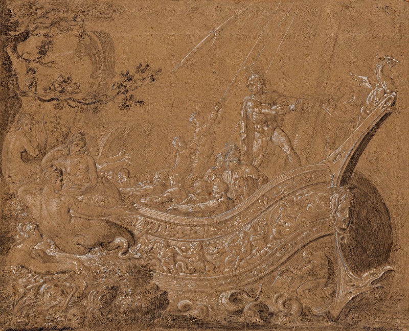 Ulysses and the Sirens, c.1825, Black Pen and Chalk