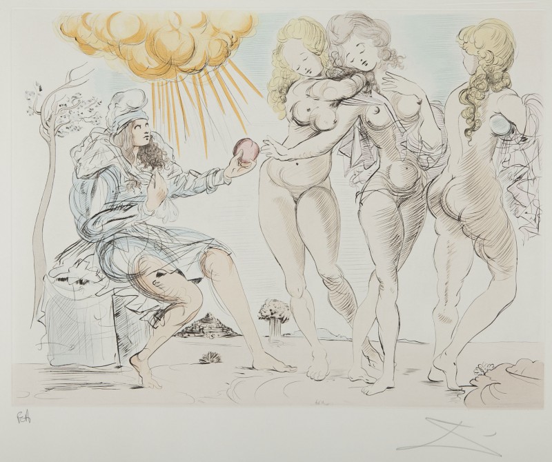 Les Trois Graces, c.1954, Pen and Watercolor on Parchment