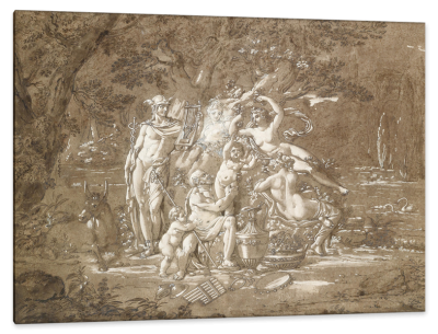 Mercury and Pan with Nymphs, c.1825, Black Pen and Chalk