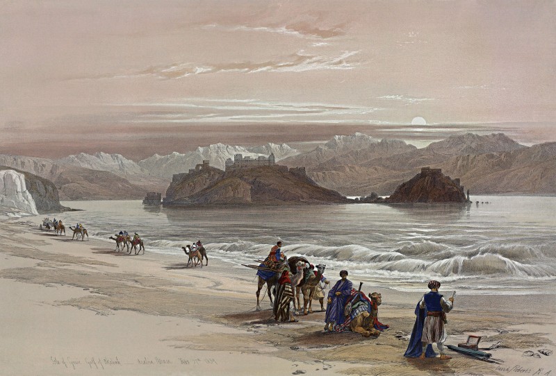 Gulf of Akabah, Shore of Egypt's Eastern Sinai Peninsula, c.1839, Ink and Watercolor on Parchment