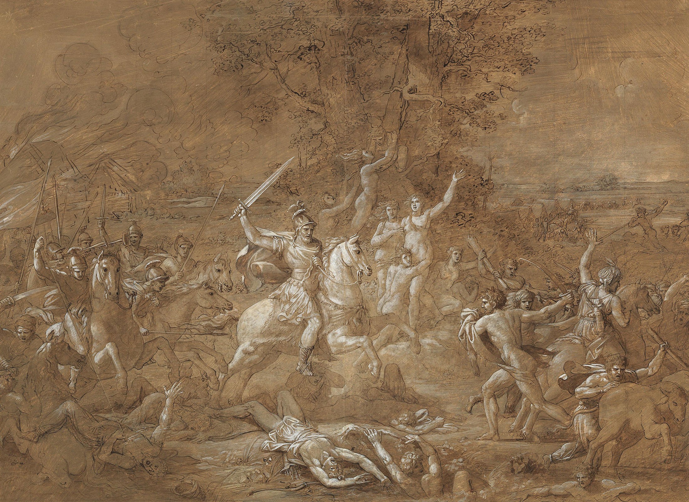 An Ancient Battle Scene, c.1770, Pen and Brown Ink, Gouache and White Bodycolor on Parchment