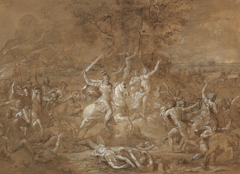 An Ancient Battle Scene, c.1770, Pen and Brown Ink, Gouache and White Bodycolor on Parchment
