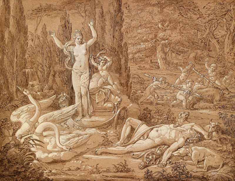 Venus and Adonis, c.1825, Black Pen and Chalk