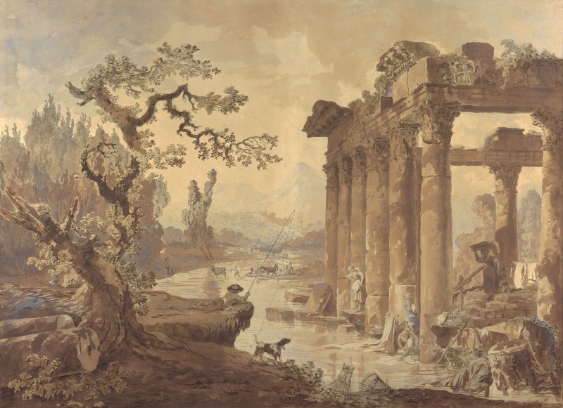 Landscape with Ruins, c.1772, Pen and Brown Ink on Parchment