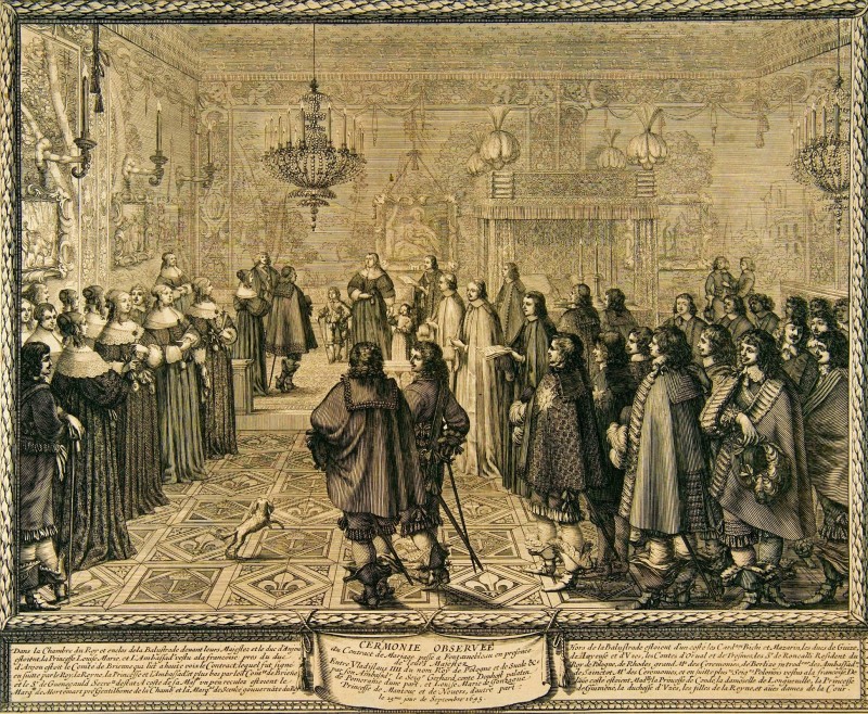 Ceremony Marriage Wladyslaw IV and Marie Louise Gonzaga at Fontainebleau, c.1645, Engraving