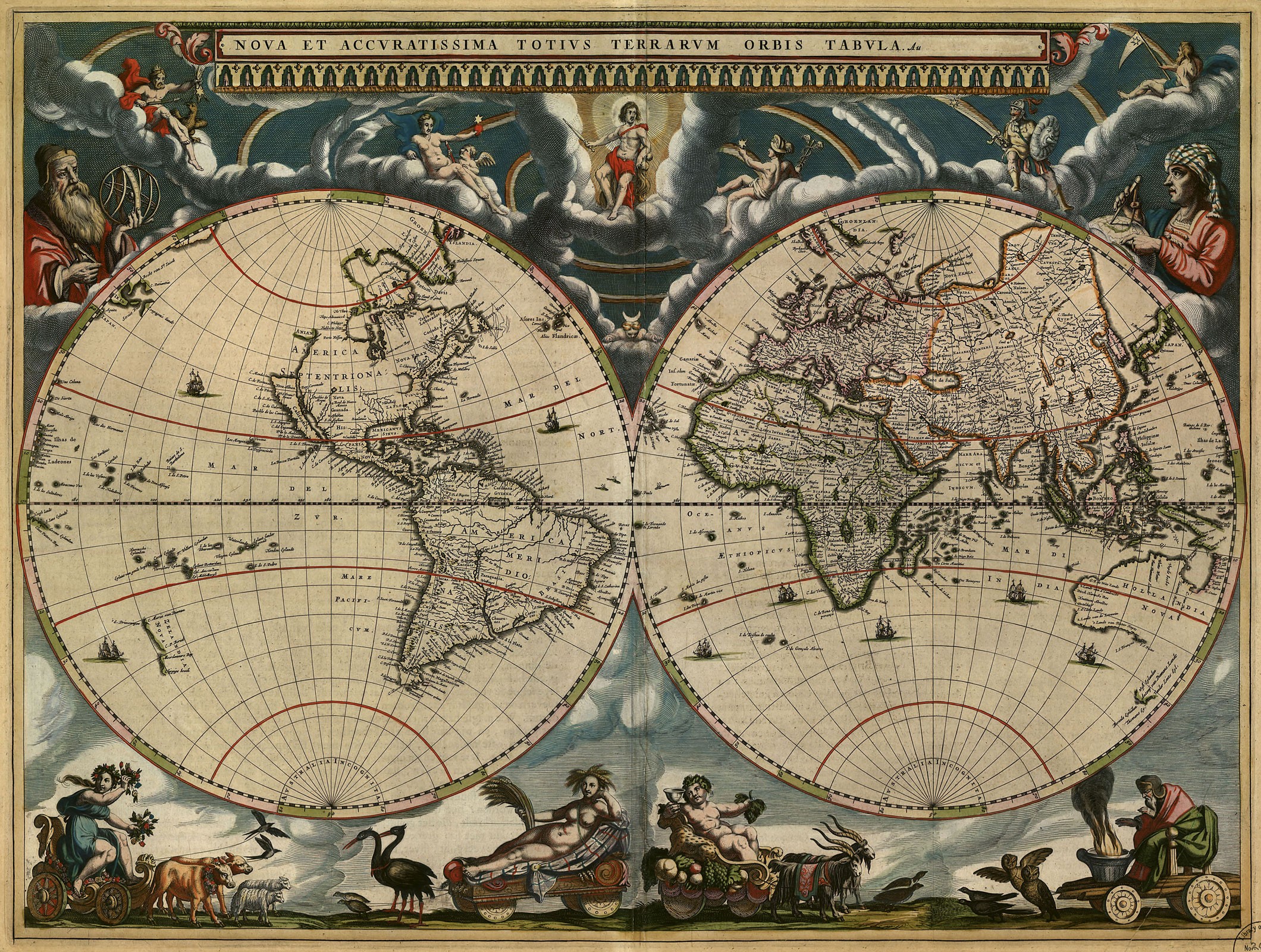 New and Most Accurate World Map, c.1662, Printed on Parchment