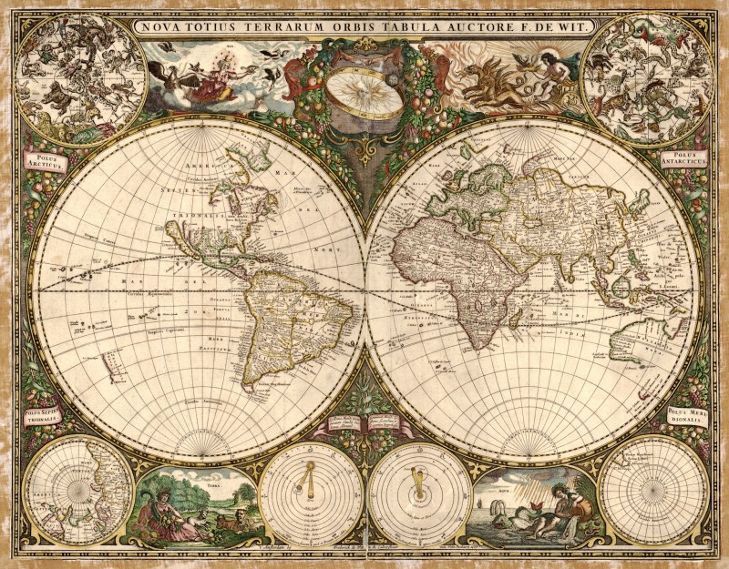 A New Map of the Whole World, c.1660, Printed on Parchment