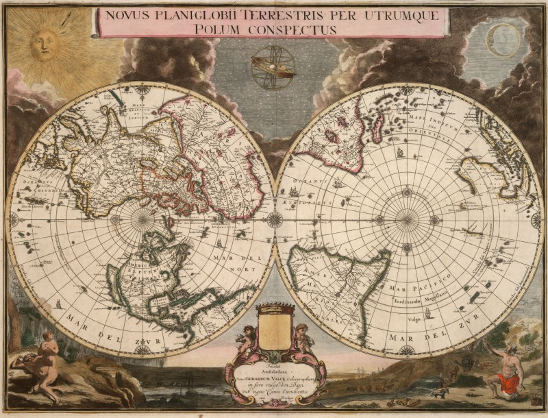 Novus Projection of Earthly Polar Extremities, c.1695, Engraving on Parchment