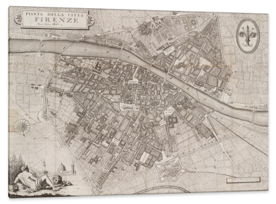 City Map of Florence English, c.1840, Engraving on Parchment 