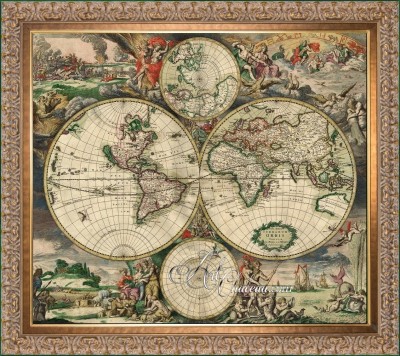 Baroque Engraving of World Map, after Gerrit Lucasz van Schagen