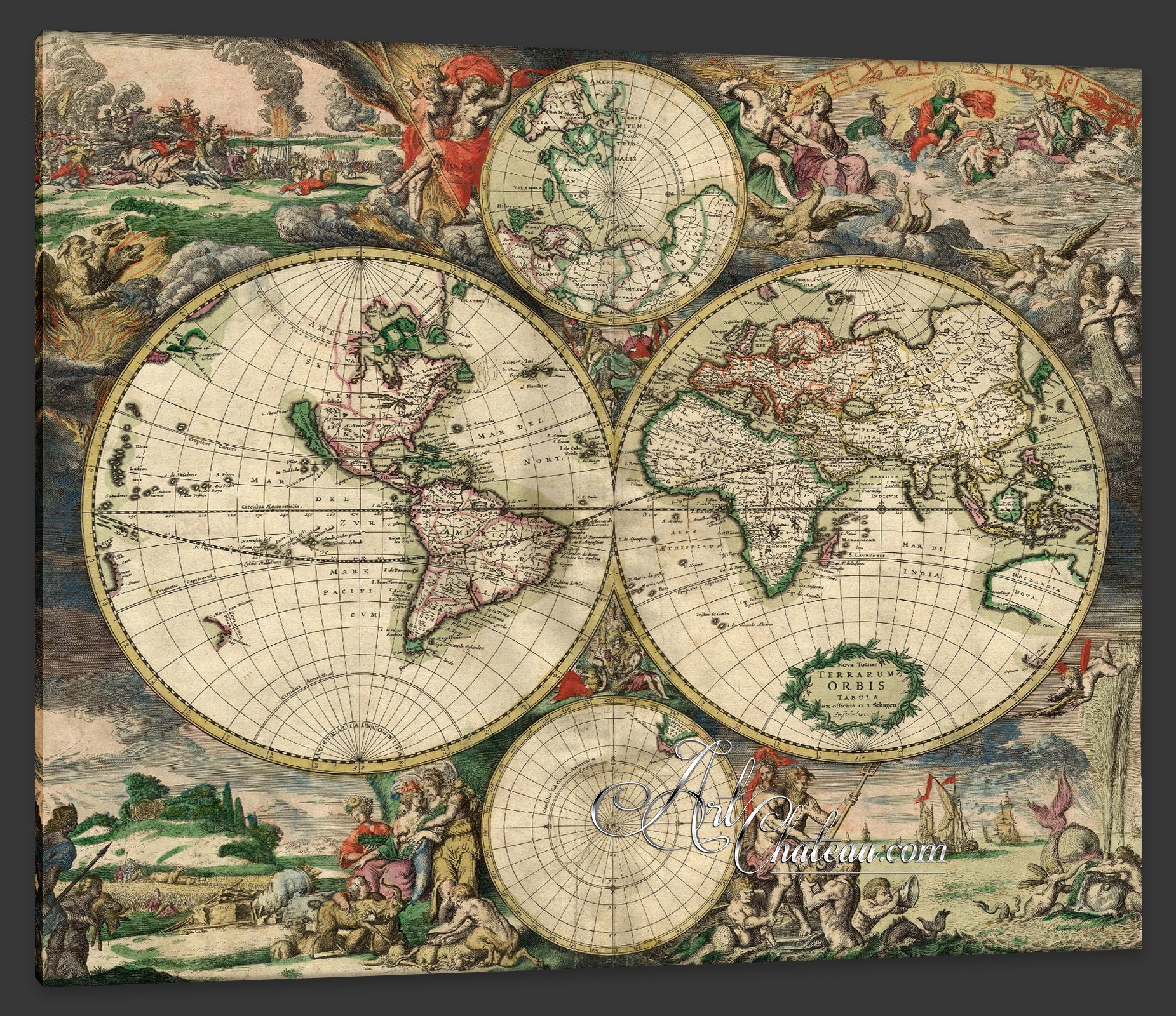 Baroque Engraving of World Map, after Gerrit Lucasz van Schagen