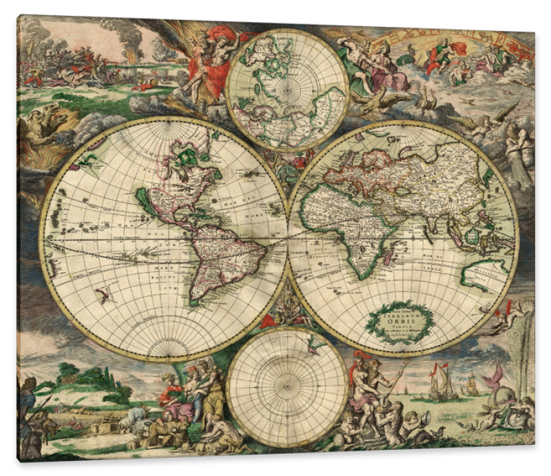 Baroque Engraving of World Map, after Gerrit Lucasz van Schagen