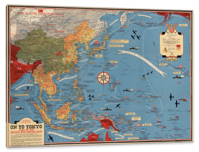 World War II Map of the Pacific and the Far East, c.1944, Print on Parchment