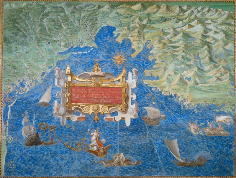 Map of Lagoon of Venice, Friuli, and Istria Italy, c.1582, Fresco