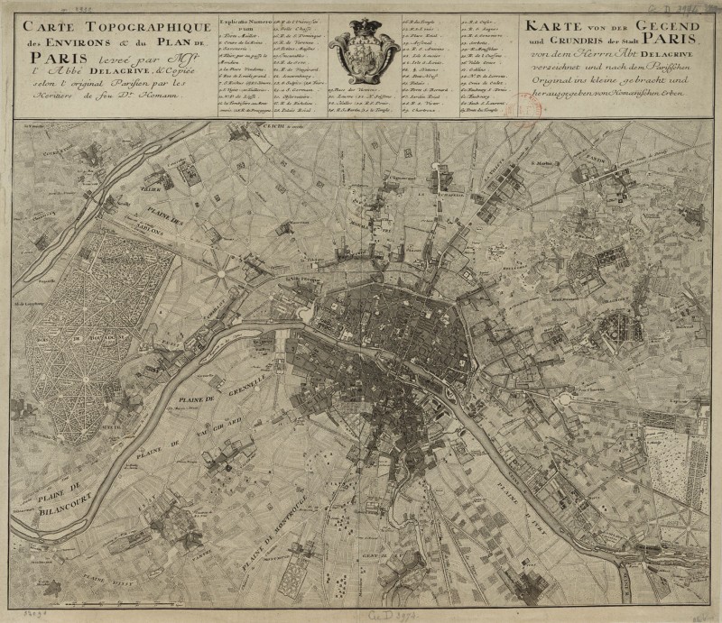 Map of Paris and its vicinity, c.1735, Engraving on Parchment