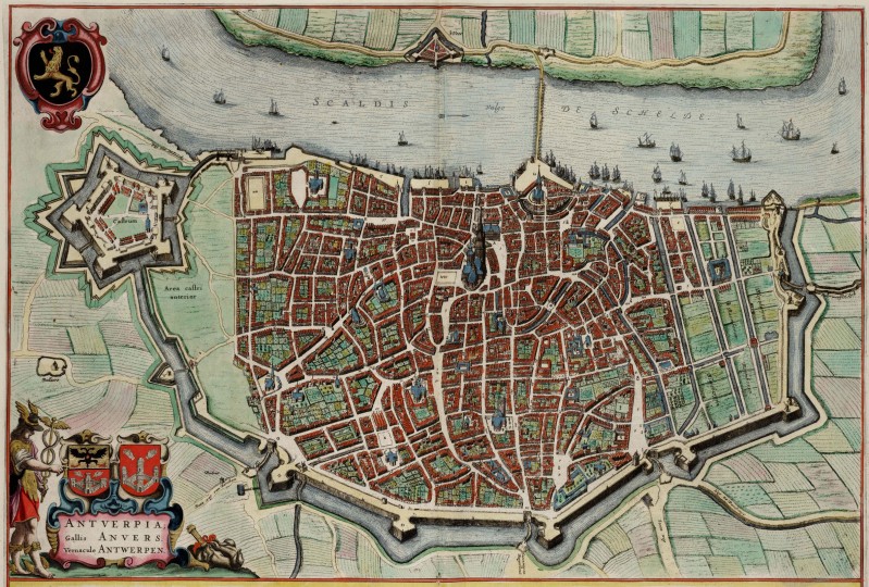 17th Century View of Antwerp, c.1649, Printed on Parchment