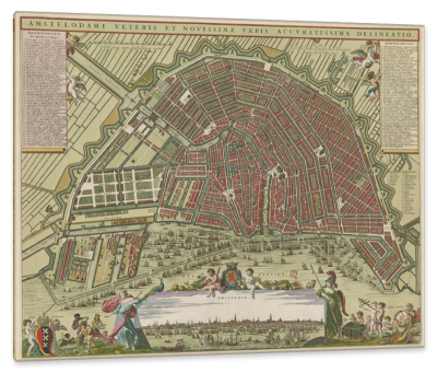 17th Century Hand-Coloured Map of Amsterdam, c.1678, Engraving on Parchment
