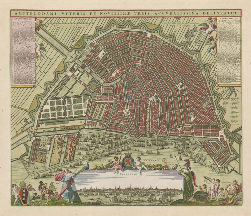 17th Century Hand-Coloured Map of Amsterdam, c.1678, Engraving on Parchment