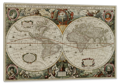 The New Hemispherical Map of the World, c.1680, Engraving on Parchment