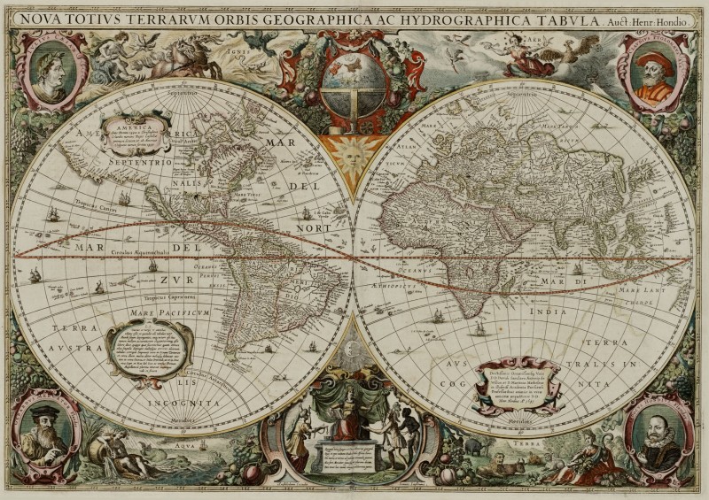 The New Hemispherical Map of the World, c.1680, Engraving on Parchment