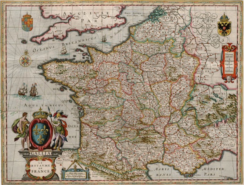 Gallia, (France) from the Theater du Monde, or Nouvel Atlas, c.1660, Engraving on Parchment